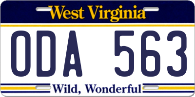 WV license plate ODA563