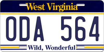 WV license plate ODA564