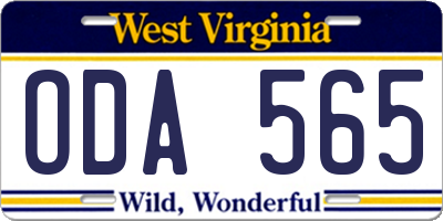WV license plate ODA565