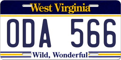 WV license plate ODA566