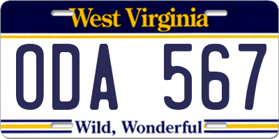 WV license plate ODA567