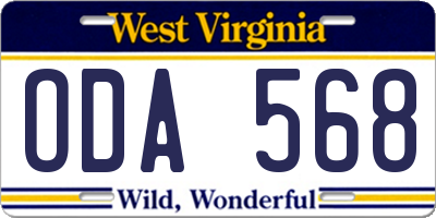 WV license plate ODA568