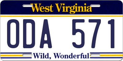 WV license plate ODA571