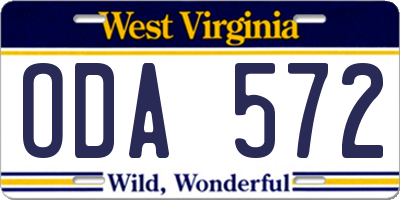 WV license plate ODA572