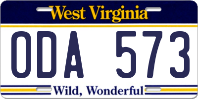 WV license plate ODA573