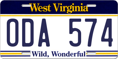WV license plate ODA574