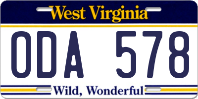 WV license plate ODA578