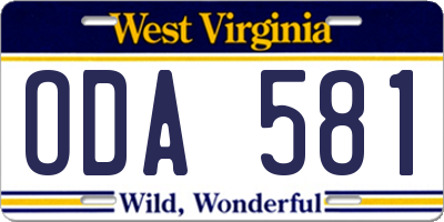 WV license plate ODA581
