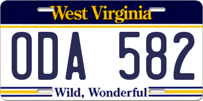WV license plate ODA582