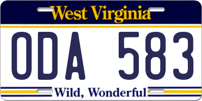 WV license plate ODA583