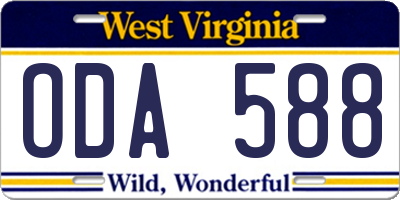 WV license plate ODA588