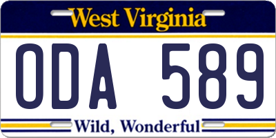WV license plate ODA589