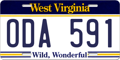 WV license plate ODA591