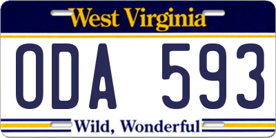 WV license plate ODA593