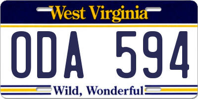 WV license plate ODA594