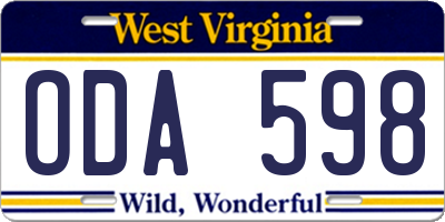 WV license plate ODA598