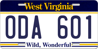 WV license plate ODA601