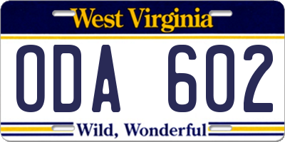 WV license plate ODA602
