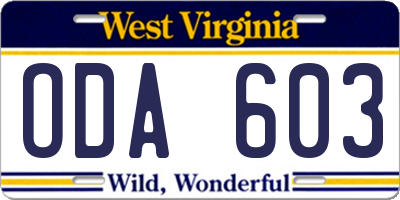 WV license plate ODA603