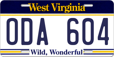 WV license plate ODA604