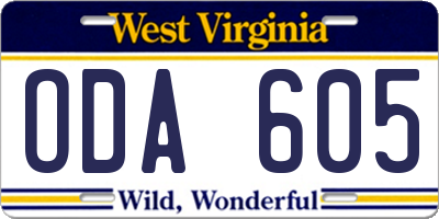 WV license plate ODA605