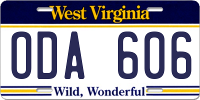 WV license plate ODA606