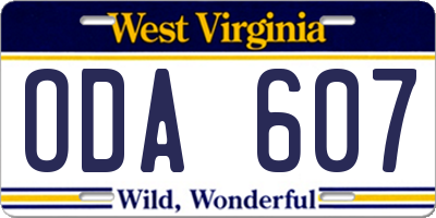 WV license plate ODA607