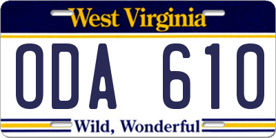 WV license plate ODA610