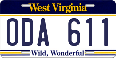 WV license plate ODA611
