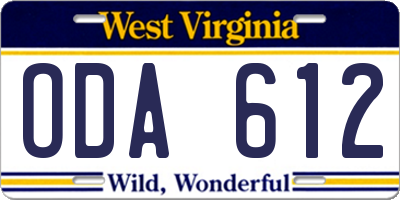 WV license plate ODA612