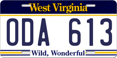 WV license plate ODA613