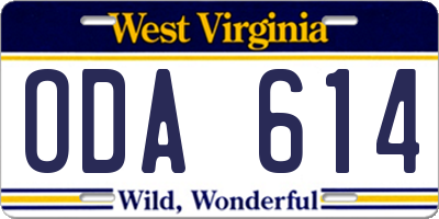 WV license plate ODA614