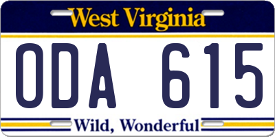 WV license plate ODA615