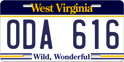 WV license plate ODA616