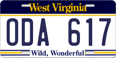 WV license plate ODA617