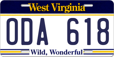 WV license plate ODA618