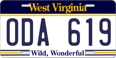 WV license plate ODA619