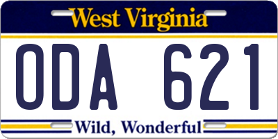 WV license plate ODA621