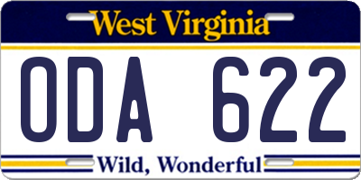 WV license plate ODA622