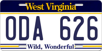 WV license plate ODA626