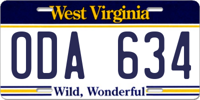 WV license plate ODA634