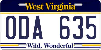WV license plate ODA635