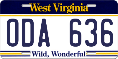WV license plate ODA636