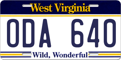 WV license plate ODA640