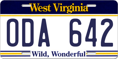 WV license plate ODA642