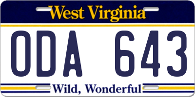 WV license plate ODA643