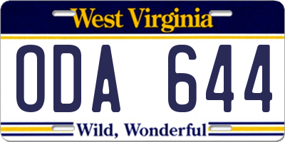 WV license plate ODA644
