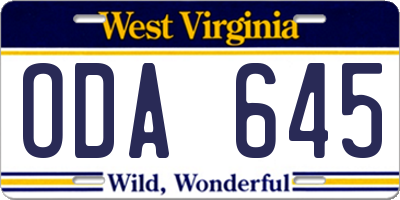 WV license plate ODA645
