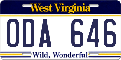 WV license plate ODA646