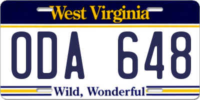 WV license plate ODA648